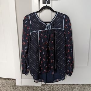 Abercrombie & Fitch Floral Lace-up Blouse in Blue, Size Medium